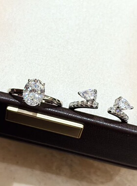 轻奢s925纯银 鸽子蛋椭圆钻二合一钻戒感精致套戒仿真钻爆闪戒指