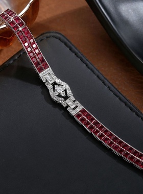 23.06ct培育红宝石手链公主方边精镶s925银了不起的盖茨比风格