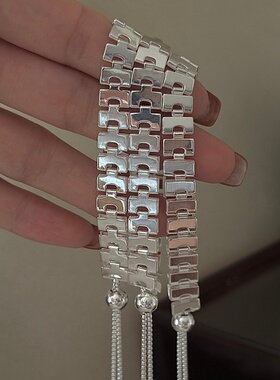 轻奢S925纯银韩版小众设计抽拉表带手链韩国风复古简约首饰品批发