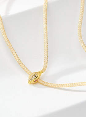 设计师意大利 S925银2m银丝网钱袋子蛇头抽拉毛衣锆石网链