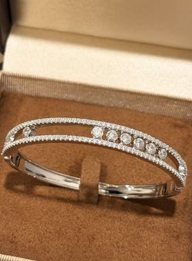 设计师s925纯银 梅家七钻滑动手镯满钻感精致可滑动轻奢百搭move