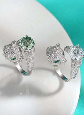 直播跨境戒指镶可时尚S925豹子头