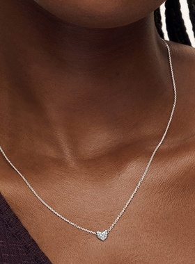 s925纯银欧美时尚镶钻可滑动爱心吊坠项链女小众设计感项饰