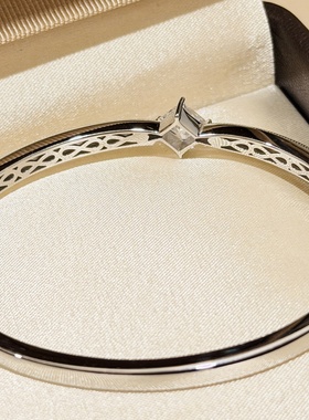 设计师S925纯银 爆闪方钻拉丝手镯精致轻奢中古百搭仿真钻