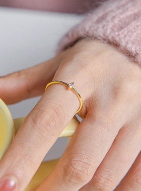 欧美热销爆款s925纯银个性百搭椭圆锆石简约轻奢开口戒指