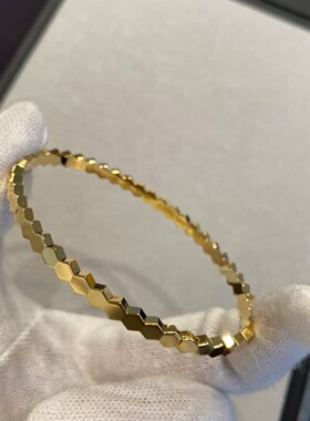 明星同款蜂巢手镯女玫瑰金18K金轻奢波浪菱形几何蜂窝手环叠戴