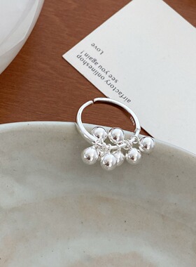 甜美葡萄串戒指女优雅个性设计感小圆珠S925银开口指环食指戒