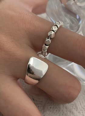 碎银几两戒指女韩版时尚几何亮面S925银开口指环甜酷叠戴食指戒潮