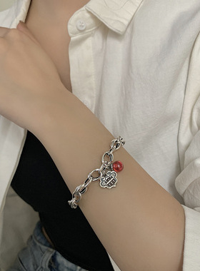 国风S925银个性算盘草莓晶手链女复古时尚重工精打细算手环手饰品