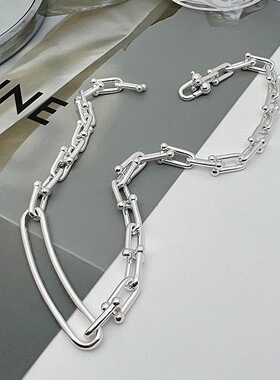 几何镂空马蹄扣项链女复古时尚U型个性锁骨链手链S925银嘻哈饰品