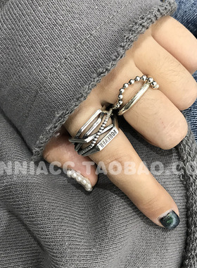 s925银多层编织圆珠食指戒指女泰银复古个性夸张欧美开口指环潮