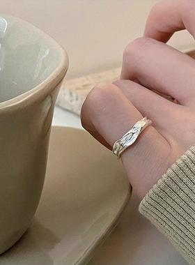 几何编织戒指女不规则褶皱纹理个性S925银开口指环小众ins食指戒