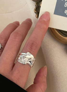 欧美S925银不规则戒指女复古夸张潮酷异形开口指环凹凸气质食指戒