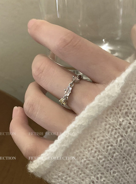 不规则碎银子珍珠戒指女ins小众设计感S925银弹力食指戒指环