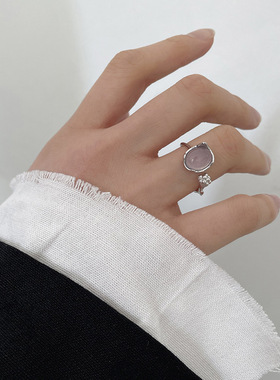 韩版S925银个性不规则花苞戒指女复古时尚玛瑙藤蔓开口指环食指戒