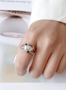 韩版S925银立体爱心戒指女复古时尚甜美桃心开口指环嘻哈食指戒潮