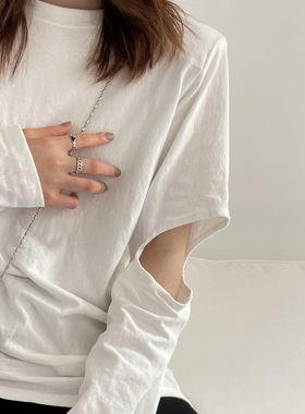 韩版S925银时尚镂空链条戒指女复古气质爱心鳞片开口指环食指戒潮