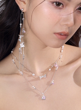 原创设计星星蝴蝶双层叠戴项链