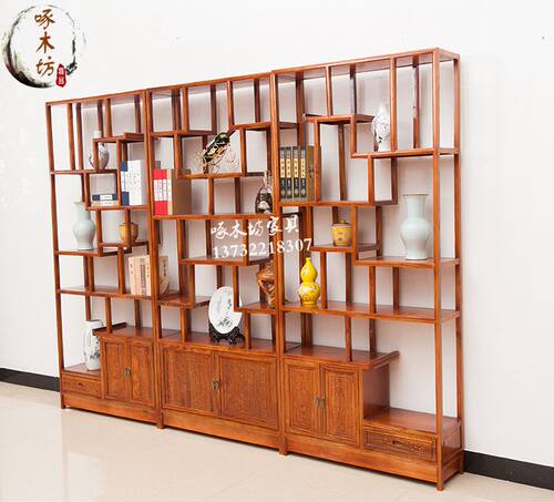 博古架实木中式 明清仿古榆木多宝阁小摆件书架装饰展示架柜隔断 - 图0