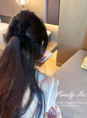 黑色简约丝绒蝴蝶结头发抓夹