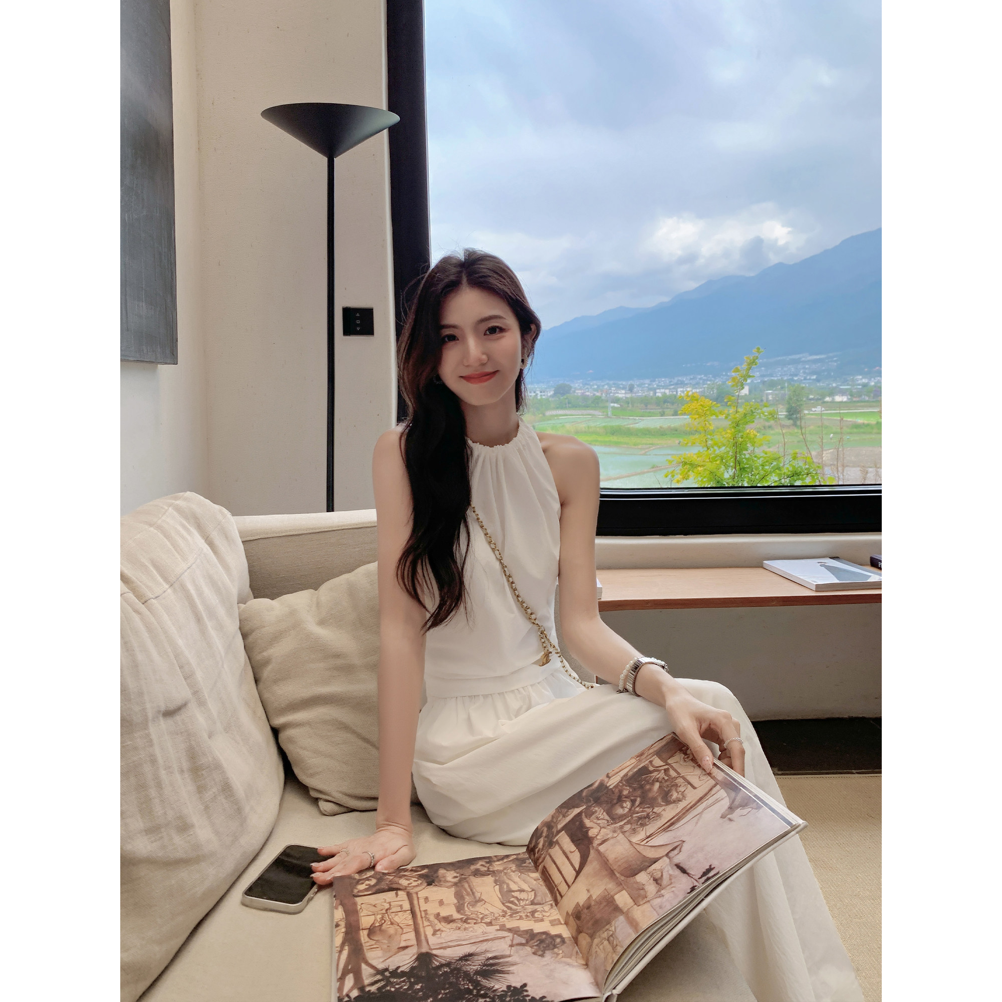 MULVAN 设计感蝴蝶结无袖背心+高腰a字半身长裙套装女夏新款,淘宝优惠券,粉丝福利购,淘宝优惠卷