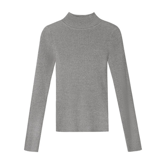 MULVAN  黑色半高领针织衫女秋冬套头内搭打底衫修身显瘦上衣