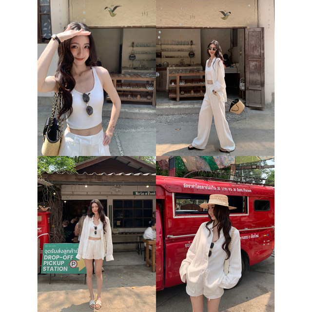 ເສື້ອ ramie ຂີ້ຄ້ານ ໂສ້ງຂາສັ້ນ ແລະ ໂສ້ງຂາກວ້າງ