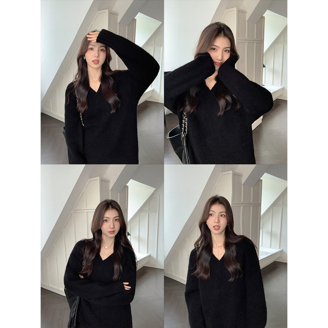 Gray high-end v-neck thickened sweater