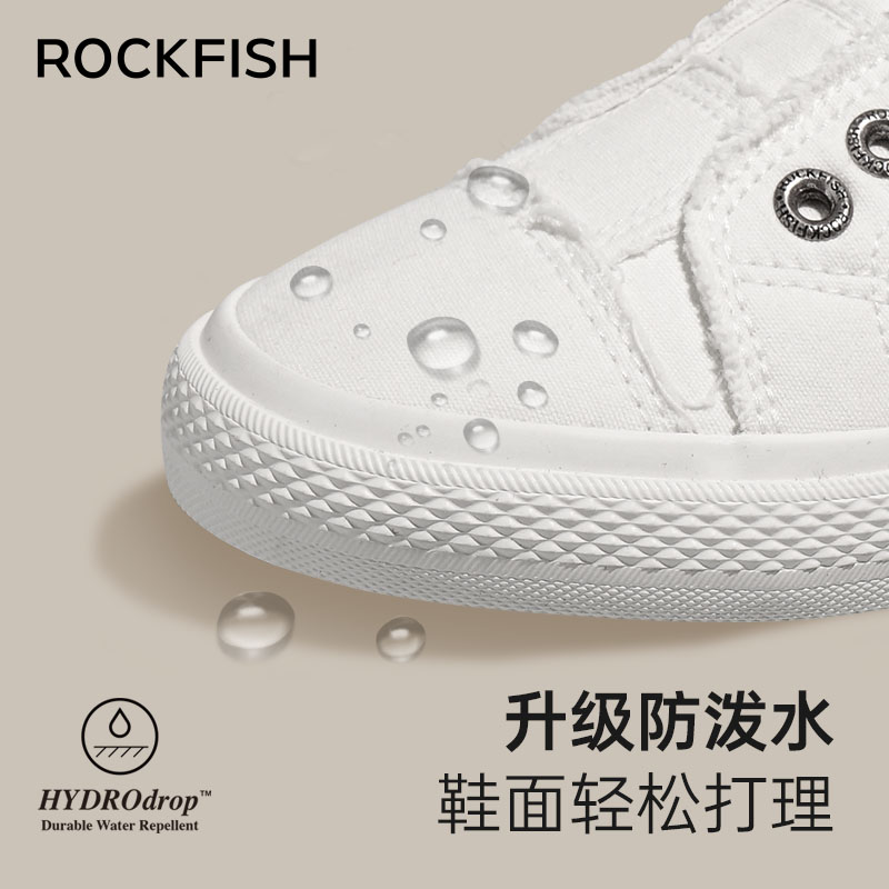 Rockfish英国602防泼水低帮小白鞋一脚蹬流浪鞋帆布鞋休闲鞋-图0