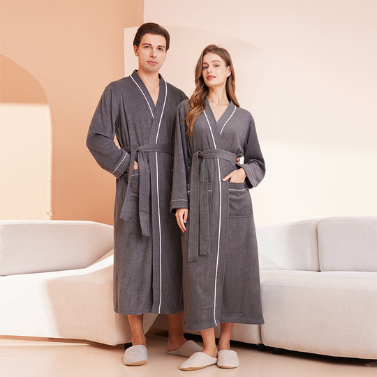 加长款柔软吸水毛巾料浴袍女夏短袖2025新款化妆晨袍浴巾睡袍男士