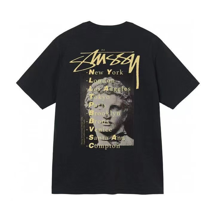 [海外正品]stussy2023新款经典印花短袖STU世界巡游男女青少年短T - 图0