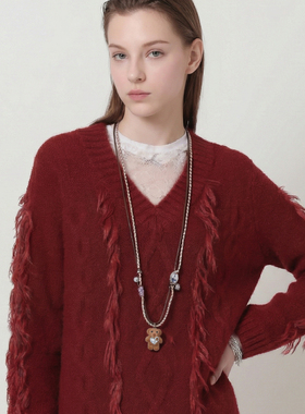 AWE圣诞穿搭爱心小熊长款项链女