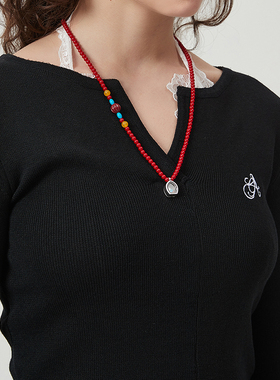 AWE白百何同款红玛瑙串珠项链女