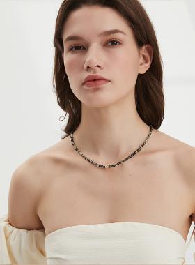 AWE天然水晶绿幽灵串珠中式项链