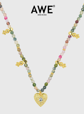 AWE金色雪人彩色串珠圣诞节项链