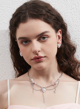 AWE童禹坤同款粉色草莓爱心项链