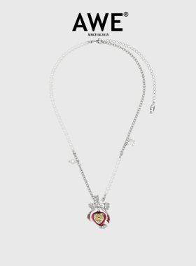 AWE新年穿搭红色爱心毛衣项链女