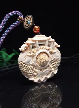 天然猛犸牙雕鱼跃龙门挂件吊坠猛犸象牙手工雕刻