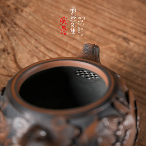 云南建水紫陶壶纯手工堆雕茶壶西施壶莲花浮雕功夫茶具泡茶器陶制 - 图3