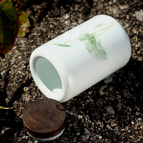 陶瓷茶叶罐大号黑檀木盖子密封罐家用白茶绿茶防潮储茶罐手绘茶仓 - 图3