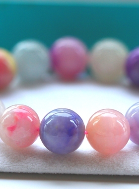 ◆嫣然◆店主收藏！老料全彩全玉化舒俱莱13mm大珠径圆珠手链