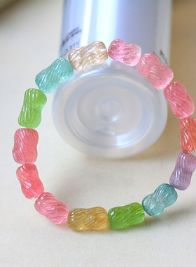 雕刻碧玺手链全彩色碧玺雕刻手链