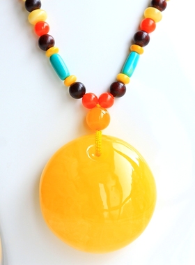 ◆冬日里的暖阳◆典藏级硕大厚实鸡油黄蜜蜡圆形素面大坠