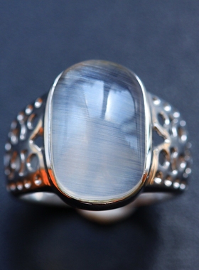 白钛晶猫眼镂空宽版戒指