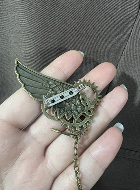 手工蒸汽朋克齿轮机械机芯胸针吊坠领针翅膀胸章/趣味礼物
