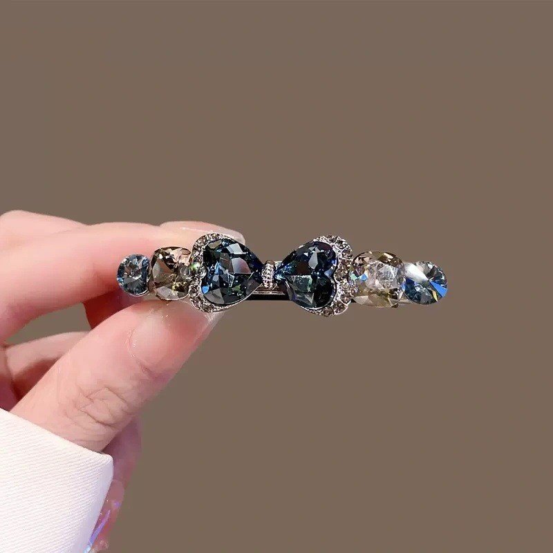 高档轻奢水晶蝴蝶结发夹女弹簧夹感半扎发一字横夹顶夹发卡子,淘宝优惠券,粉丝福利购,淘宝优惠卷