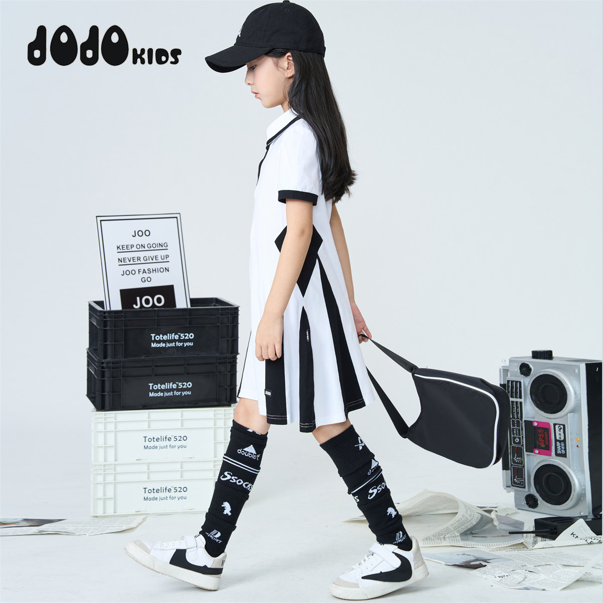 jojo童装夏季新款女童纯棉短袖连衣裙儿童宽松个性学院风透气裙子,淘宝优惠券,粉丝福利购,淘宝优惠卷