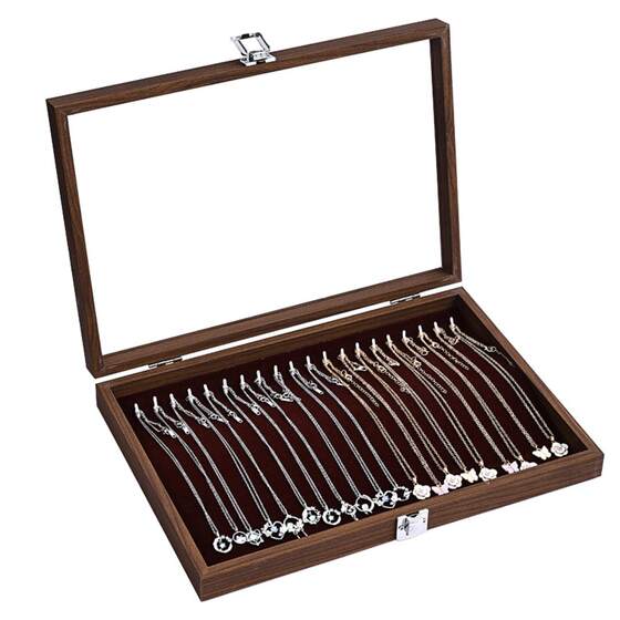 Walnut color hundred ring necklace jewelry storage box