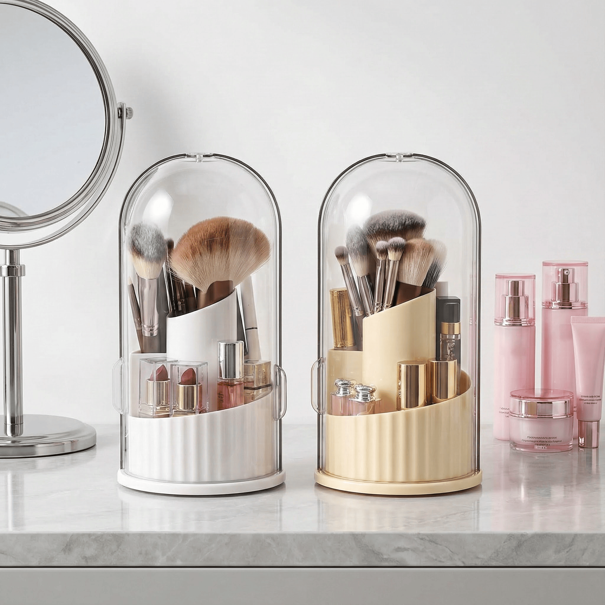 化妆刷收纳筒旋转防尘梳妆台化妆品收纳盒口红眼影置物架桌面笔筒,淘宝优惠券,粉丝福利购,淘宝优惠卷