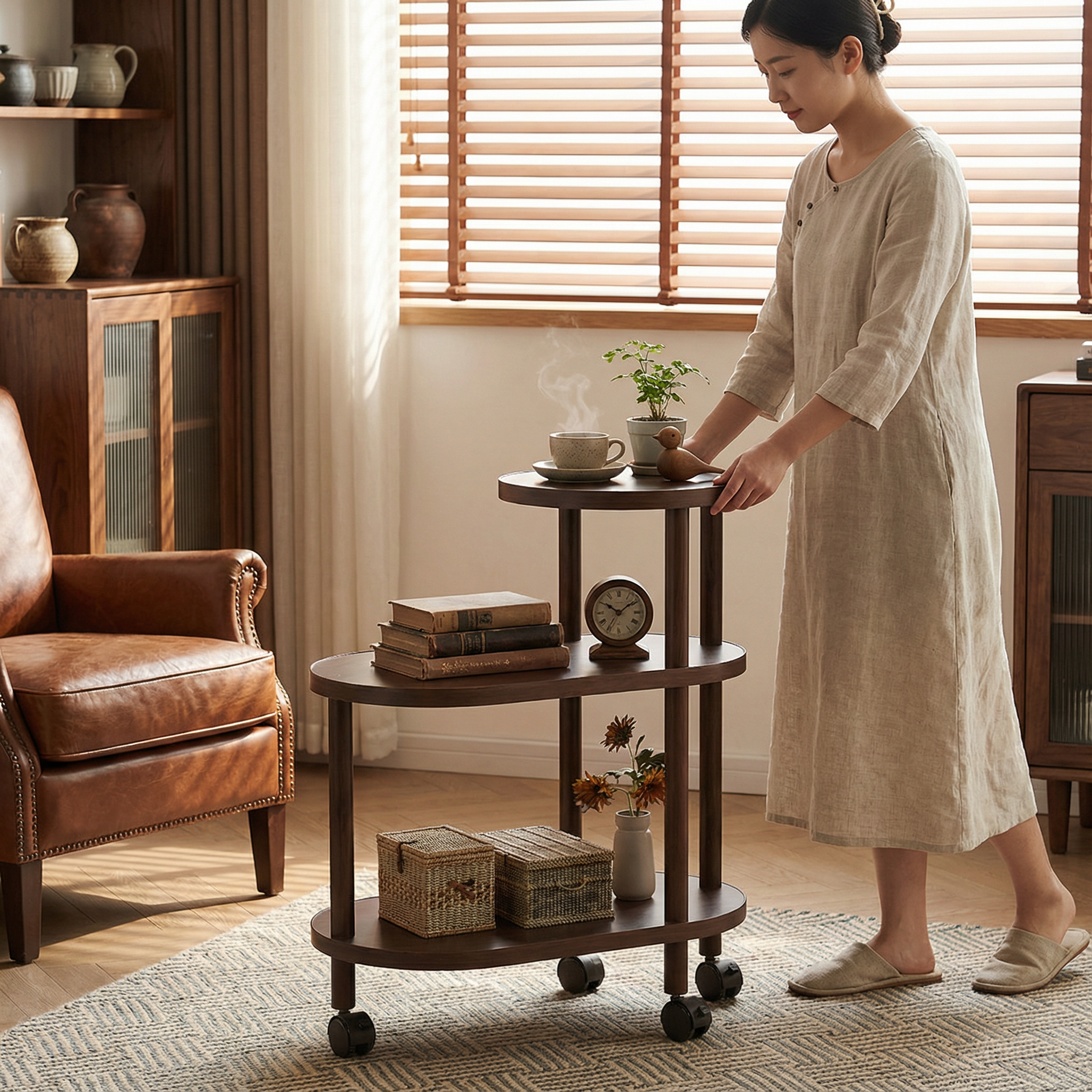 中古风移动小圆桌家用客厅小桌子沙发边几侧边柜小户型简约床头柜,淘宝优惠券,粉丝福利购,淘宝优惠卷